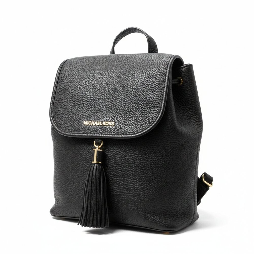 Michael Kors Bedford Black Drawstring Backpack with Gold Hardware - Picture 4 of 12